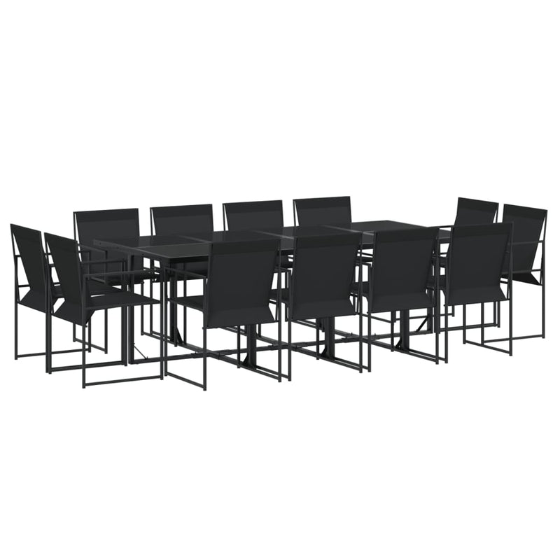 Set mobilier de grădină, 13 piese, negru, textilenă