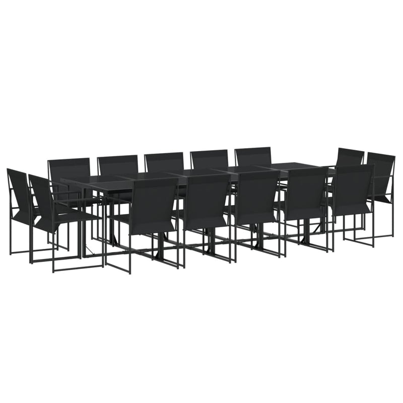 Set mobilier de grădină, 15 piese, negru, textilenă