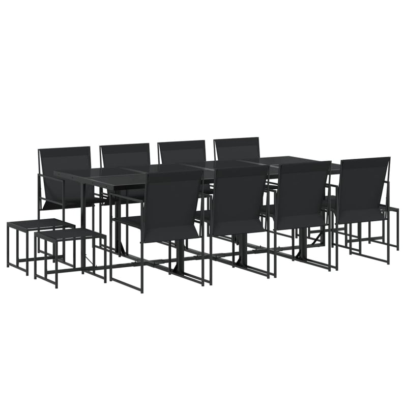 Set mobilier de grădină, 13 piese, negru, textilenă