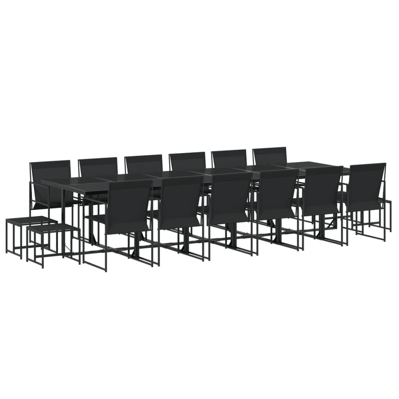 Set mobilier de grădină, 17 piese, negru, textilenă