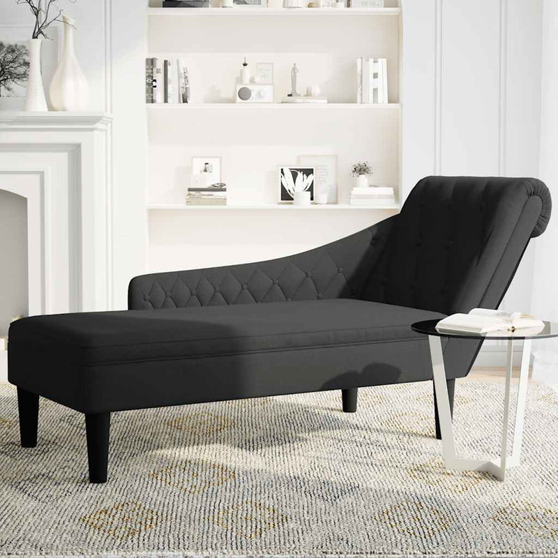 Șezlong cu pernă și cotieră dreaptă, negru, textil