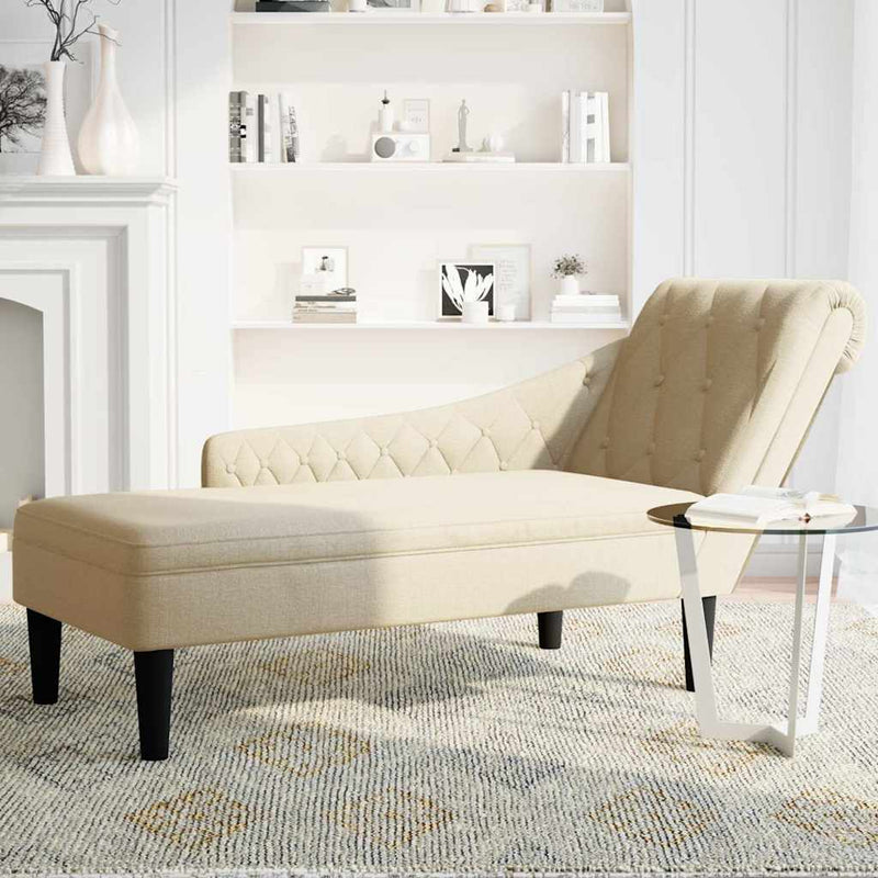 Șezlong cu pernă și cotieră dreaptă, crem, textil