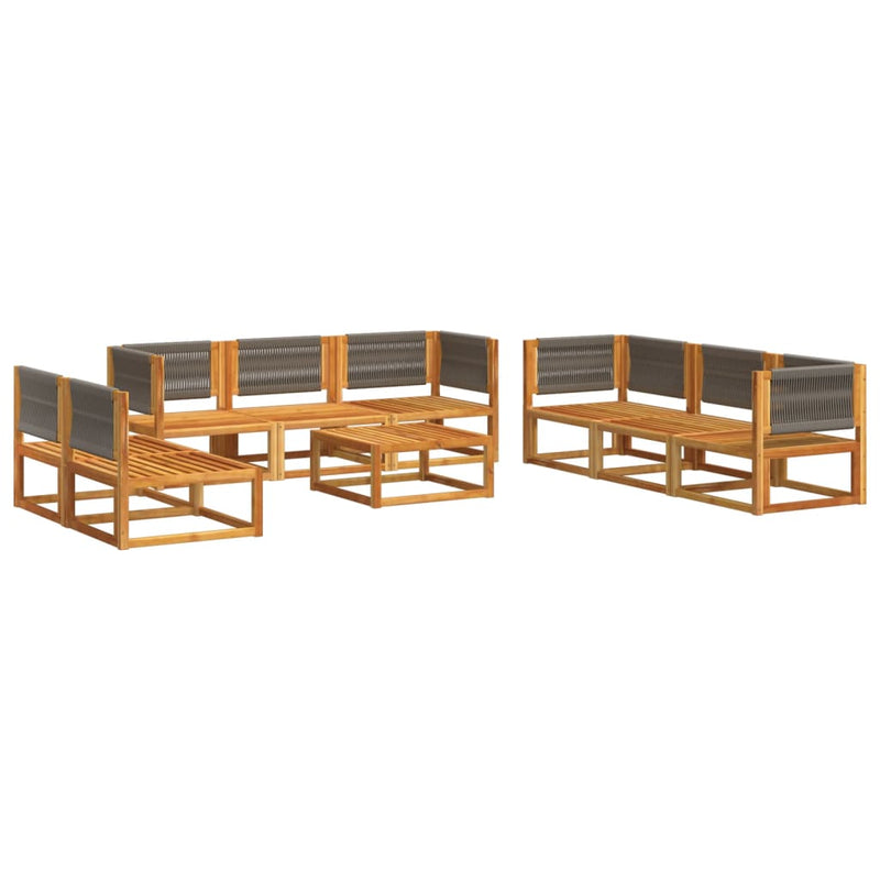 Set canapele de grădină cu 9 piese, lemn de salcâm și frânghie
