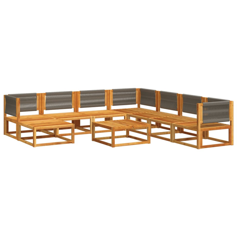 Set canapele de grădină cu 9 piese, lemn de salcâm și frânghie
