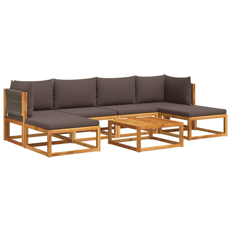 Set canapele de grădină cu 7 piese, perne, lemn de salcâm și frânghie