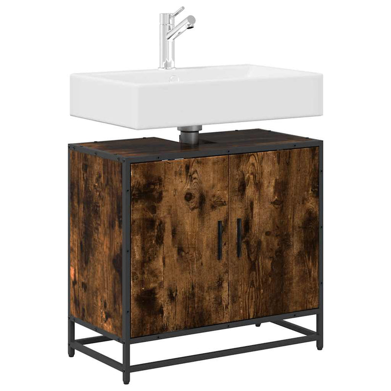 Dulap pentru chiuvetă de baie stejar afumat 65x33x60 cm lemn