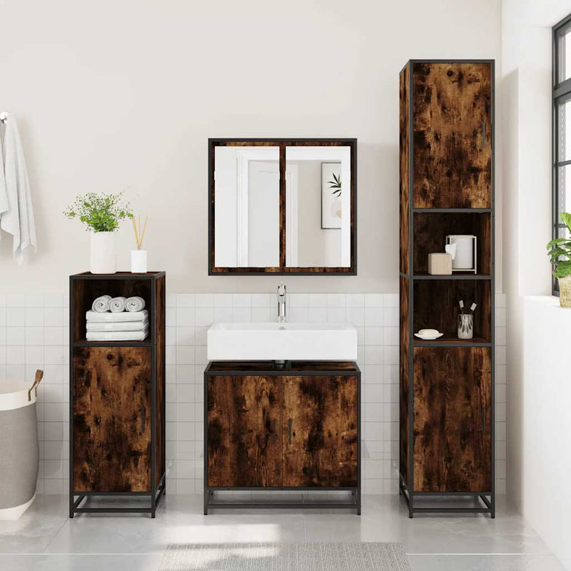 Dulap pentru chiuvetă de baie stejar afumat 65x33x60 cm lemn