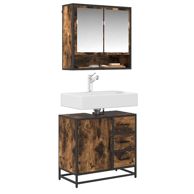 Dulap pentru chiuvetă de baie stejar afumat 65x33x60 cm lemn