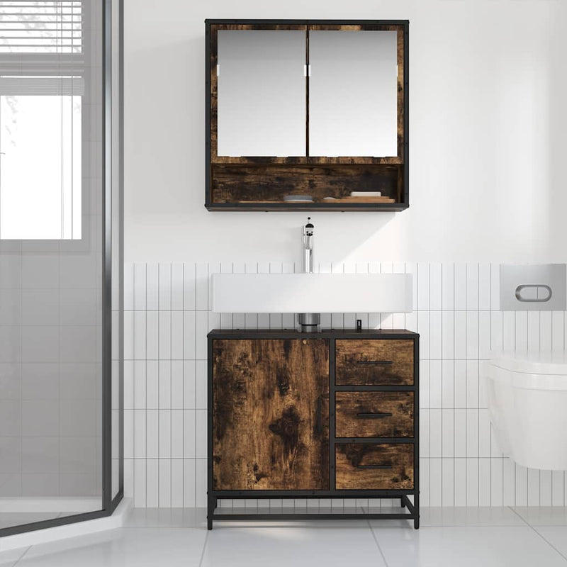 Dulap pentru chiuvetă de baie stejar afumat 65x33x60 cm lemn