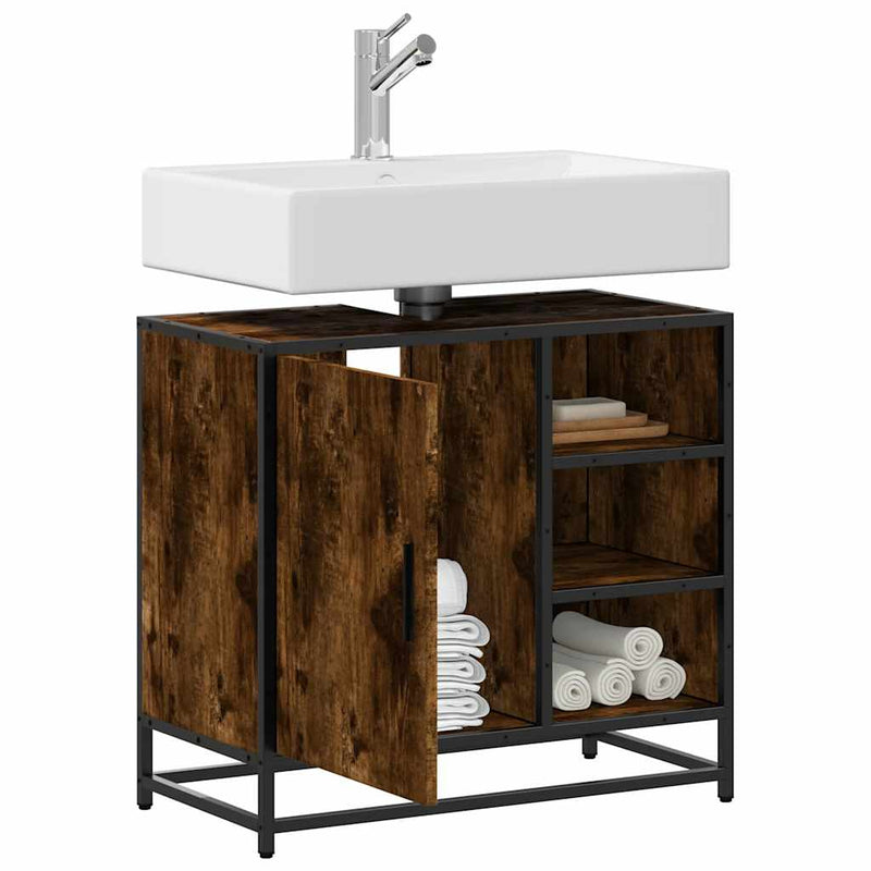 Dulap pentru chiuvetă de baie stejar afumat 65x33x60 cm lemn