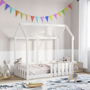 Cadru pat tip casă pentru copii alb 70x140 cm lemn masiv de pin