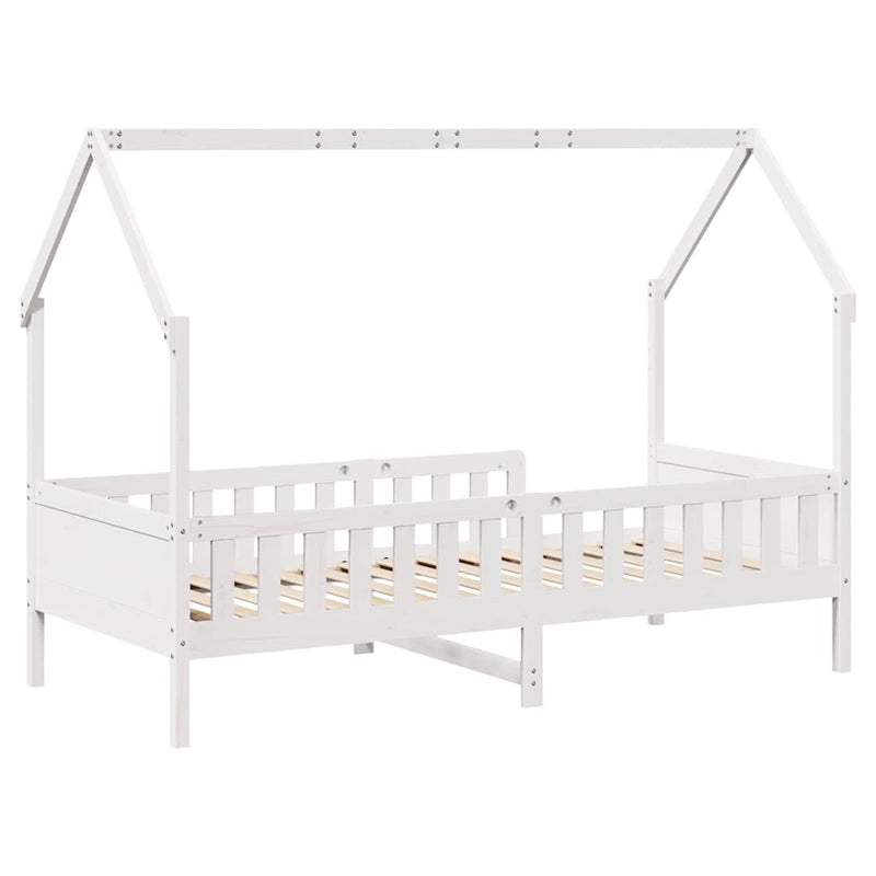Cadru pat tip casă pentru copii alb 80x200 cm lemn masiv de pin