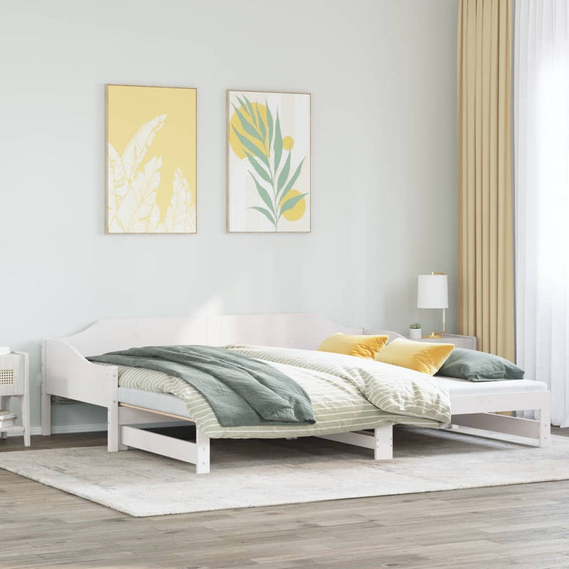 Pat de zi cu extensie, alb, 90x200 cm, lemn masiv de pin
