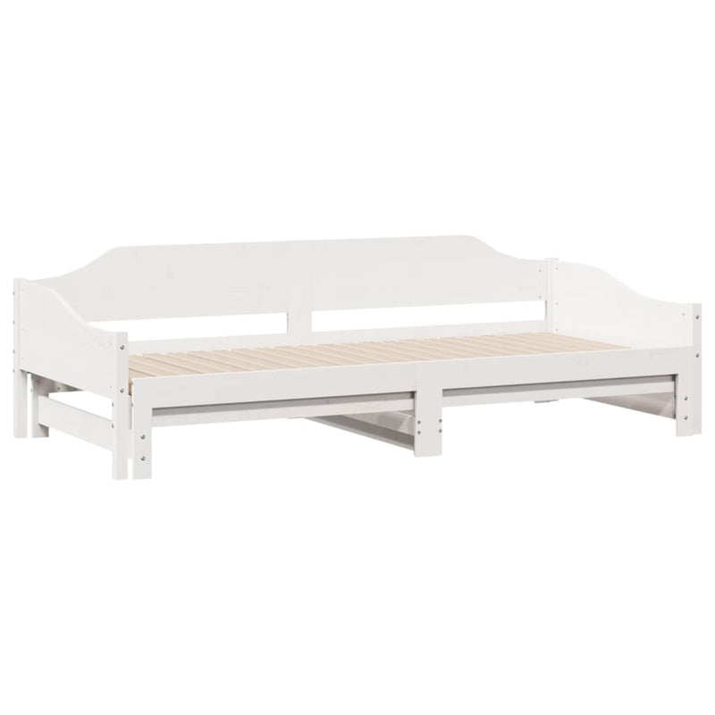 Pat de zi cu extensie, alb, 90x200 cm, lemn masiv de pin