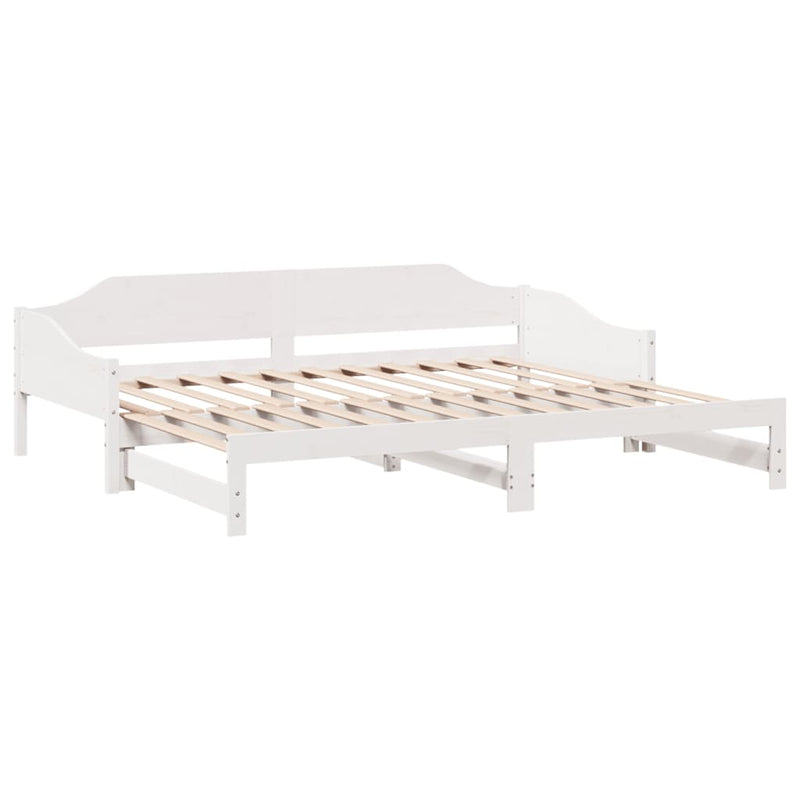Pat de zi cu extensie, alb, 90x200 cm, lemn masiv de pin