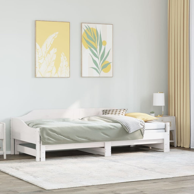Pat de zi cu extensie, alb, 90x200 cm, lemn masiv de pin