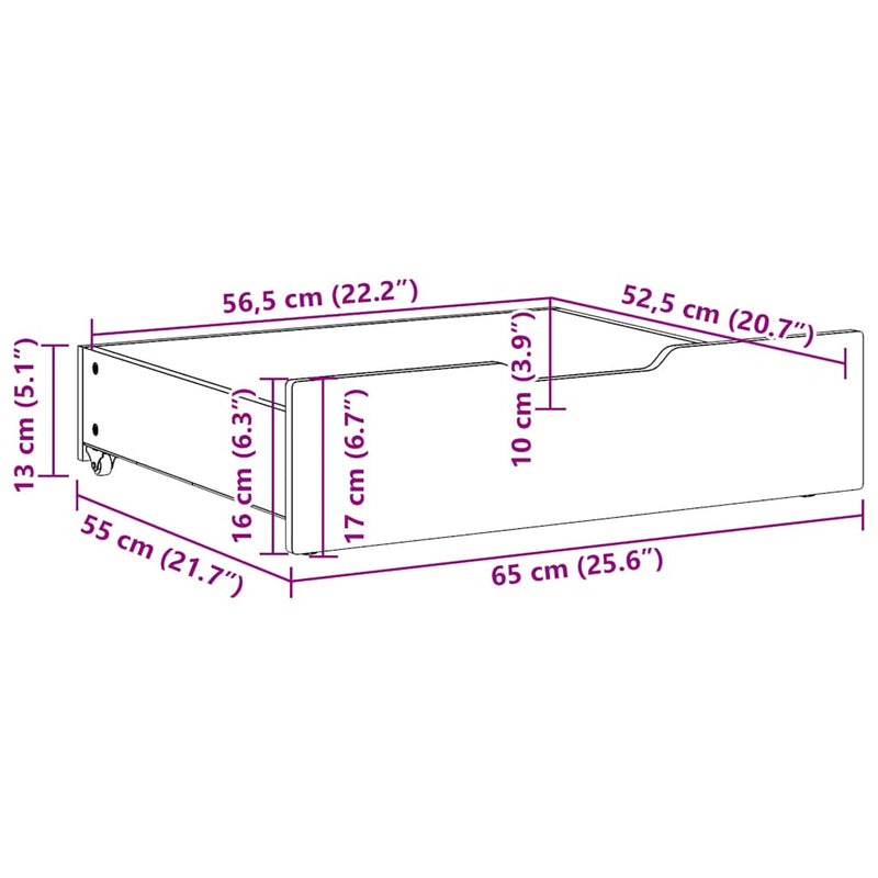 Sertare de pat 2 buc. 65x55x17 cm maro ceruit lemn masiv de pin
