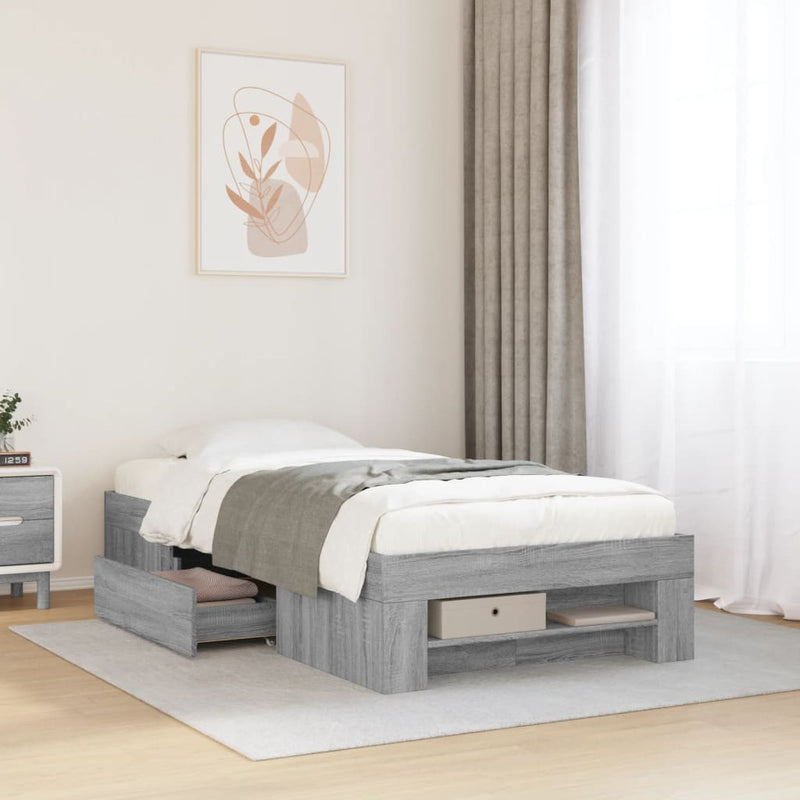 Cadru de pat, gri sonoma, 100x200 cm, lemn prelucrat