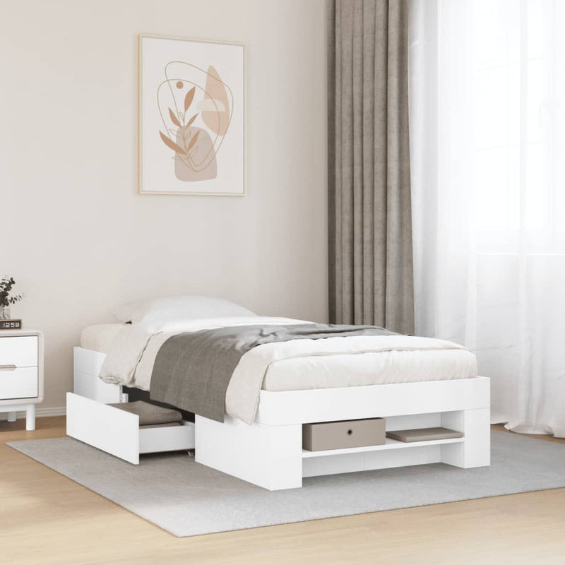 Cadru de pat, alb, 90x200 cm, lemn prelucrat