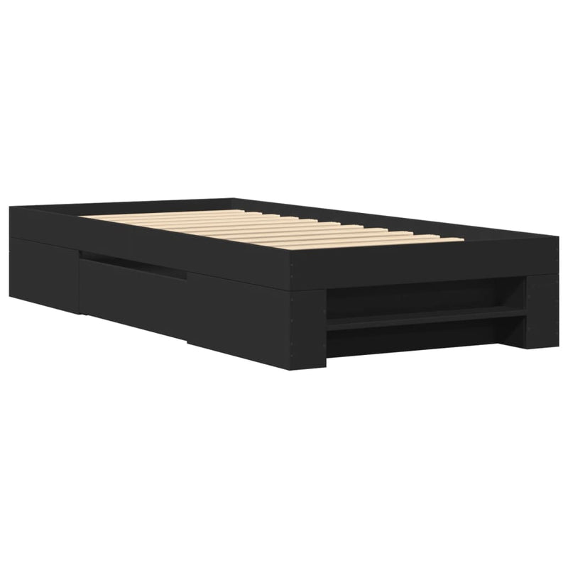 Cadru de pat, negru, 75x190 cm, lemn prelucrat