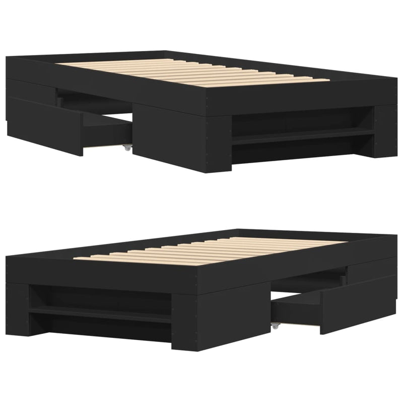 Cadru de pat, negru, 75x190 cm, lemn prelucrat