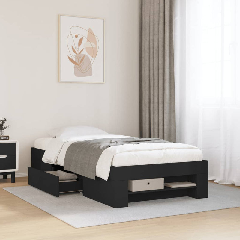 Cadru de pat, negru, 75x190 cm, lemn prelucrat