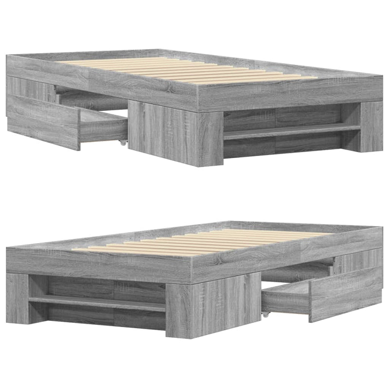 Cadru de pat, gri sonoma, 75x190 cm, lemn prelucrat