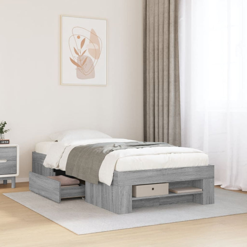 Cadru de pat, gri sonoma, 75x190 cm, lemn prelucrat