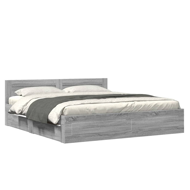 Cadru de pat cu tăblie gri sonoma 200x200 cm lemn prelucrat
