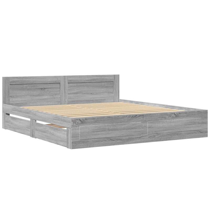 Cadru de pat cu tăblie gri sonoma 200x200 cm lemn prelucrat