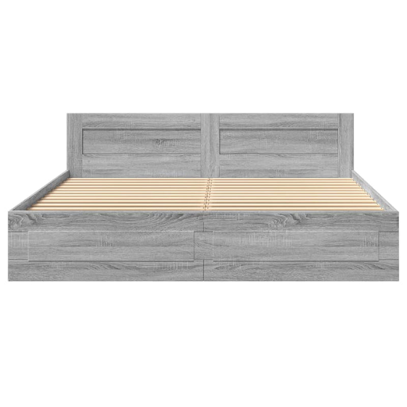 Cadru de pat cu tăblie gri sonoma 200x200 cm lemn prelucrat