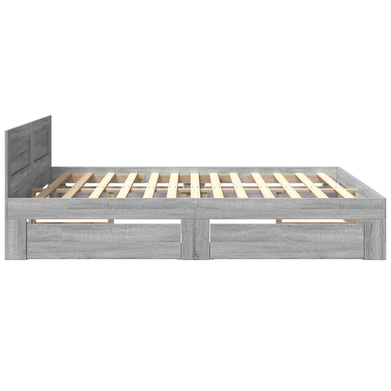 Cadru de pat cu tăblie gri sonoma 200x200 cm lemn prelucrat
