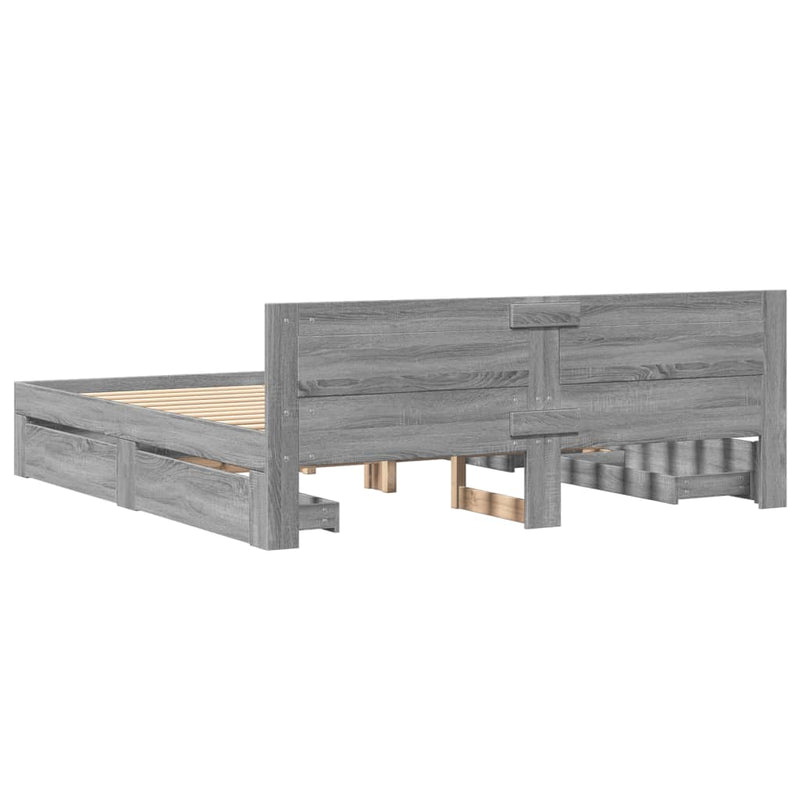 Cadru de pat cu tăblie gri sonoma 200x200 cm lemn prelucrat