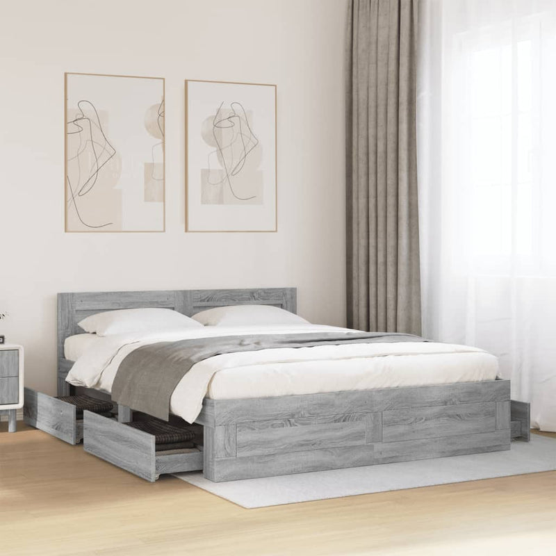 Cadru de pat cu tăblie, gri sonoma, 160x200 cm lemn prelucrat