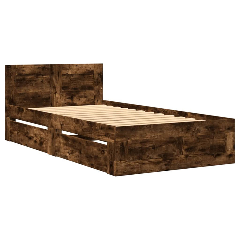 Cadru de pat cu tăblie stejar fumuriu 90x200 cm lemn prelucrat