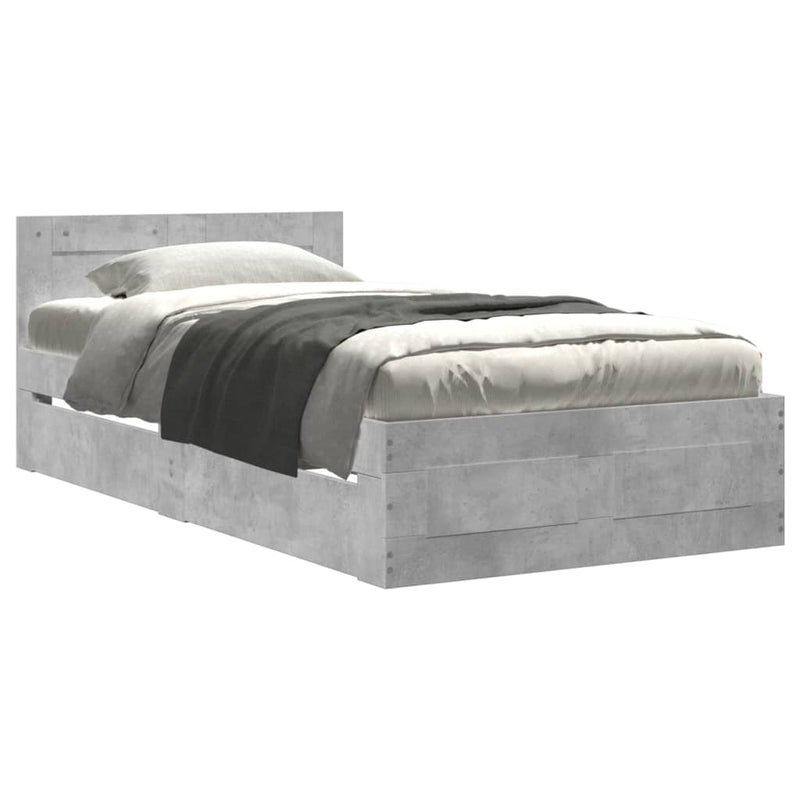 Cadru de pat cu tăblie, gri beton, 75x190 cm, lemn prelucrat
