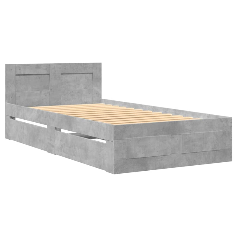 Cadru de pat cu tăblie, gri beton, 75x190 cm, lemn prelucrat