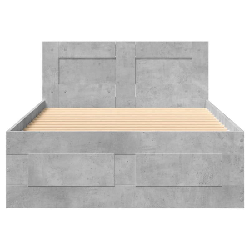Cadru de pat cu tăblie, gri beton, 75x190 cm, lemn prelucrat