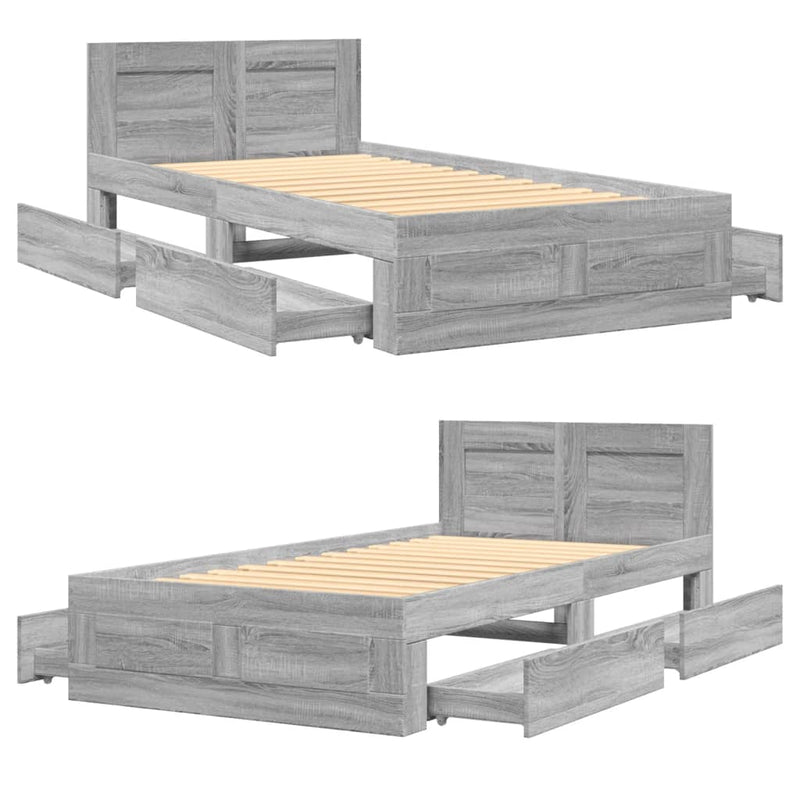 Cadru de pat cu tăblie, gri beton, 75x190 cm, lemn prelucrat