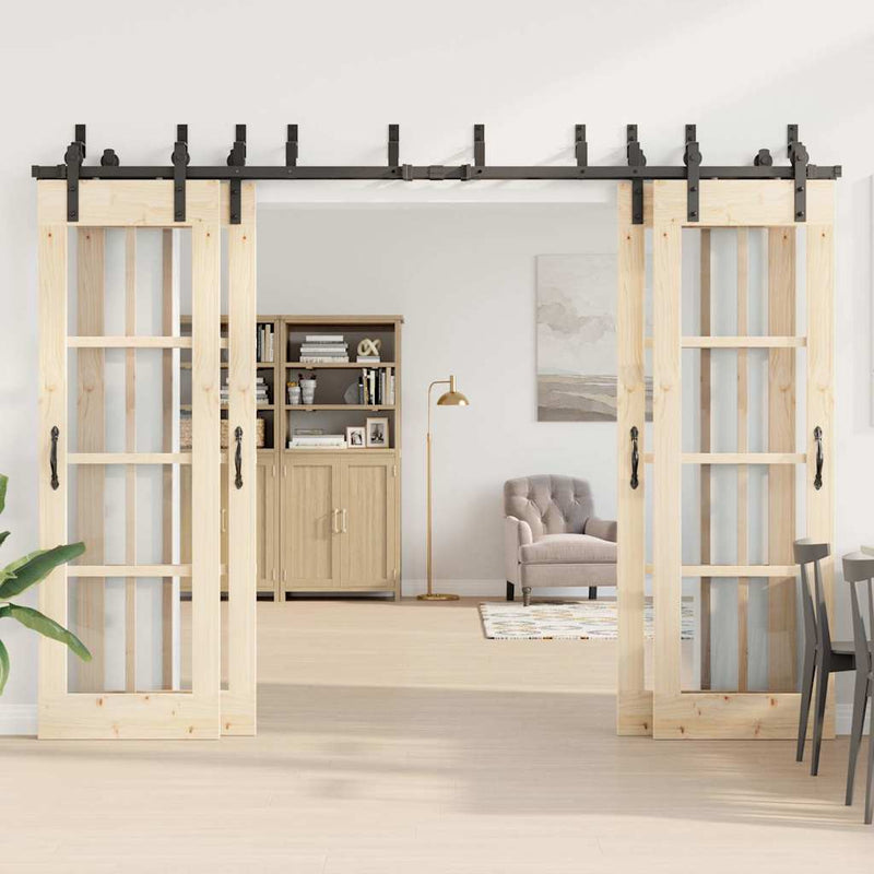 Set feronerie pentru uși glisante, negru, 305 cm, oțel