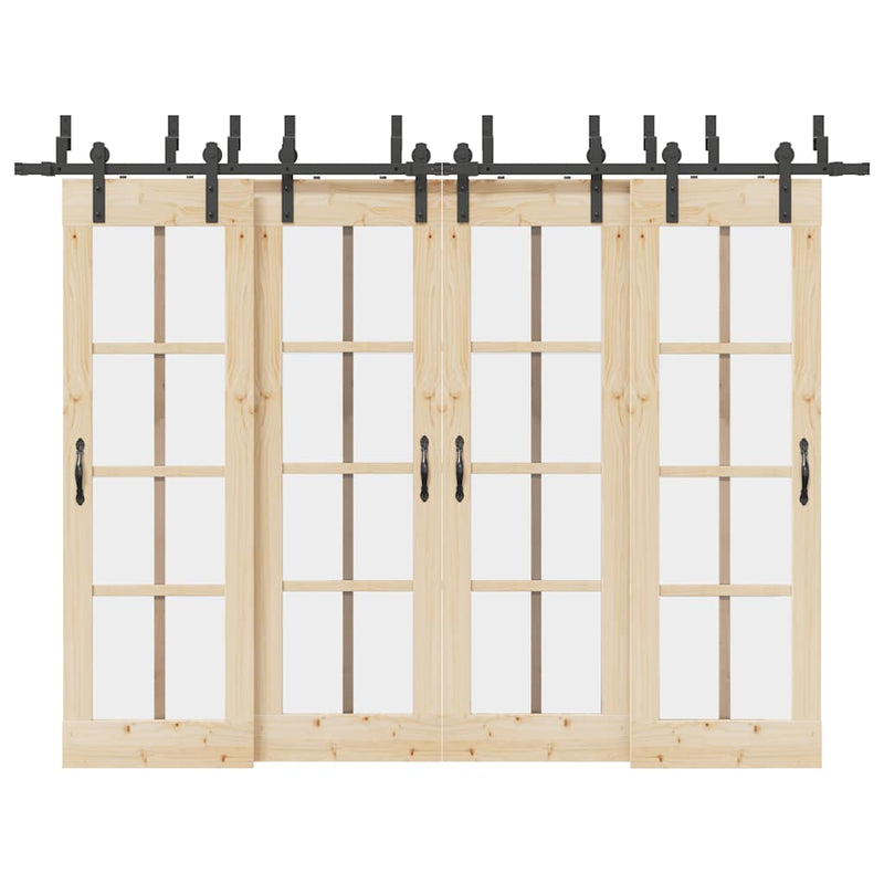 Set feronerie pentru uși glisante, negru, 305 cm, oțel