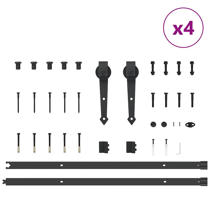 Set feronerie pentru uși glisante, negru, 427 cm, oțel