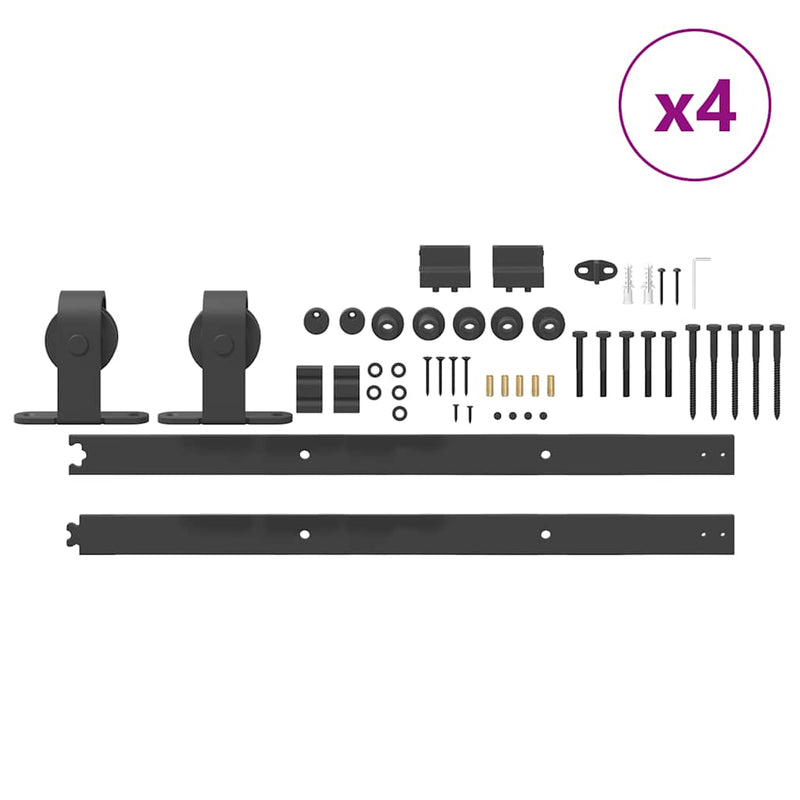Set feronerie pentru uși glisante, negru, 305 cm, oțel