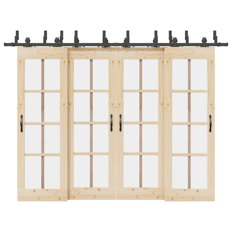 Set feronerie pentru uși glisante, negru, 305 cm, oțel