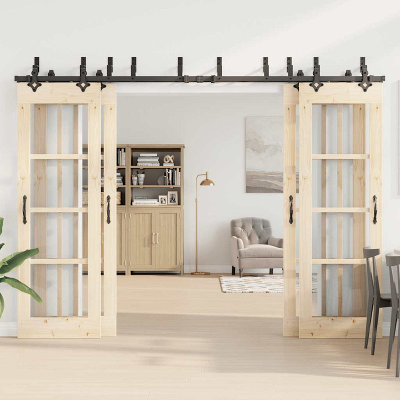 Set feronerie pentru uși glisante, negru, 305 cm, oțel