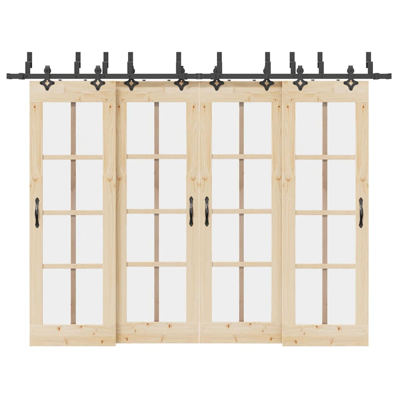 Set feronerie pentru uși glisante, negru, 305 cm, oțel