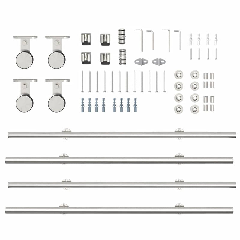 Set piese pentru ușă glisantă, argintiu, 183 cm oțel inoxidabil