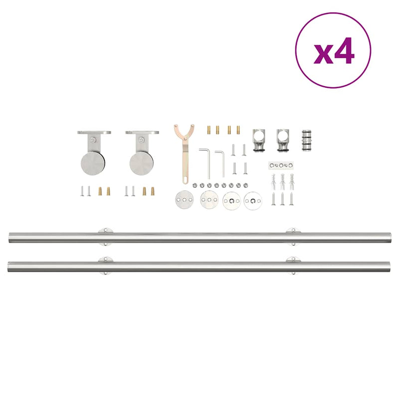 Set piese pentru ușă glisantă, argintiu, 366 cm oțel inoxidabil