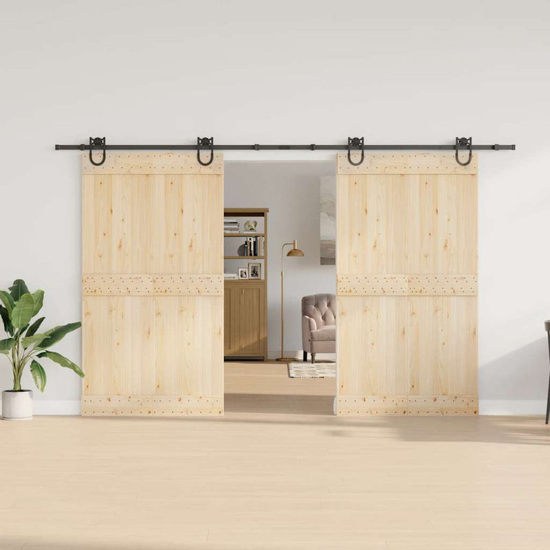 Set feronerie pentru uși glisante, negru, 366 cm, oțel