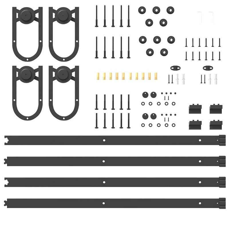 Set feronerie pentru uși glisante, negru, 366 cm, oțel